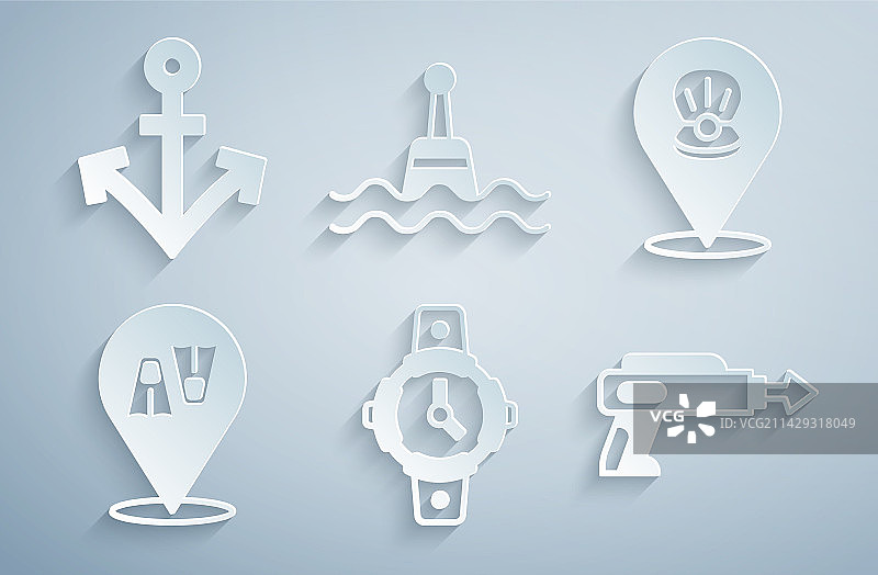 潜水手表、扇贝、贝壳、脚蹼图片素材