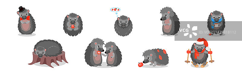 可爱刺猬进行各种活动图片素材