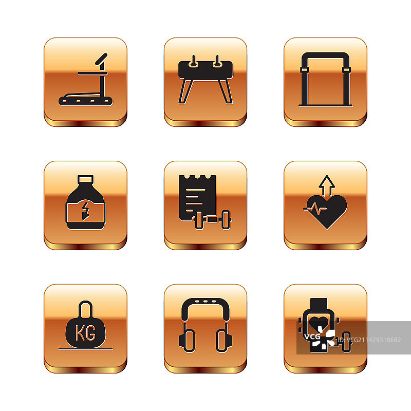 跑步机、哑铃与运动耳机图片素材