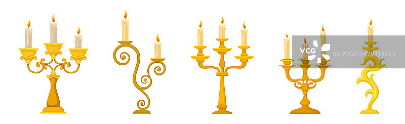 烛台和复古蜡烛中的燃烧蜡烛图片素材