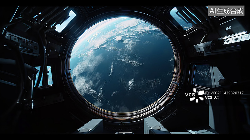 【AI数字艺术】透过航天器窗口看地球的景色图片素材