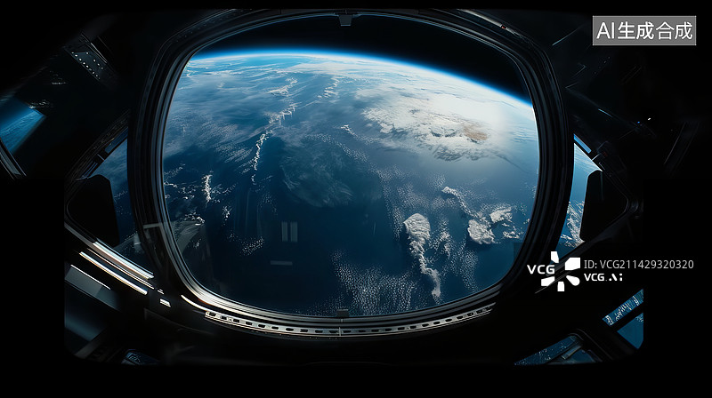 【AI数字艺术】透过航天器窗口看地球的景色图片素材