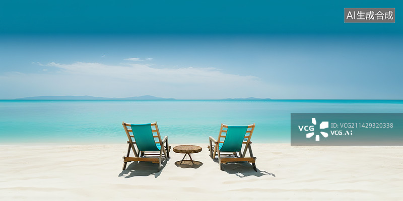 【AI数字艺术】海边海滩上的躺椅图片素材