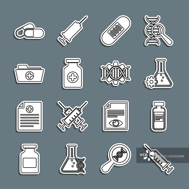 注射器和医疗安瓿瓶线条组合图片素材