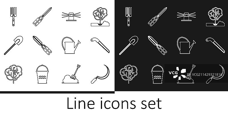 镰刀、园艺锯和自动灌溉设备图片素材