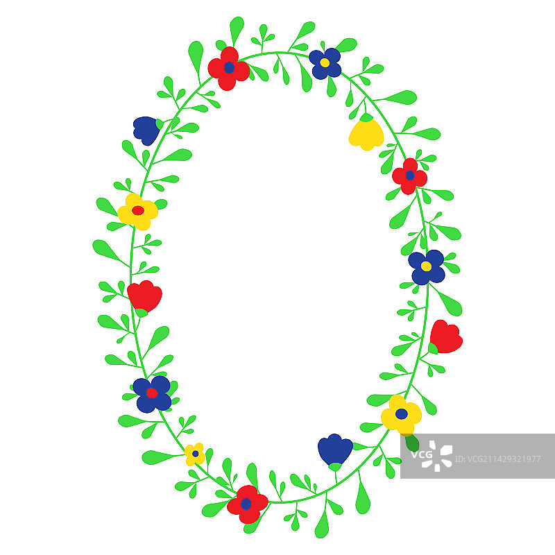 花卉装饰画框喜庆椭圆手绘图片素材