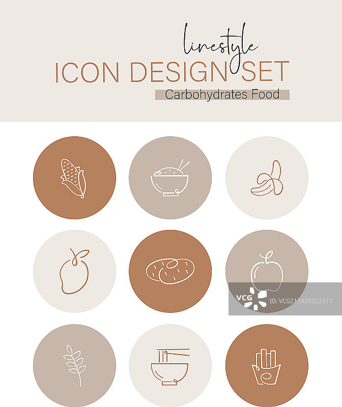线条风格碳水化合物食品图标设计图片素材