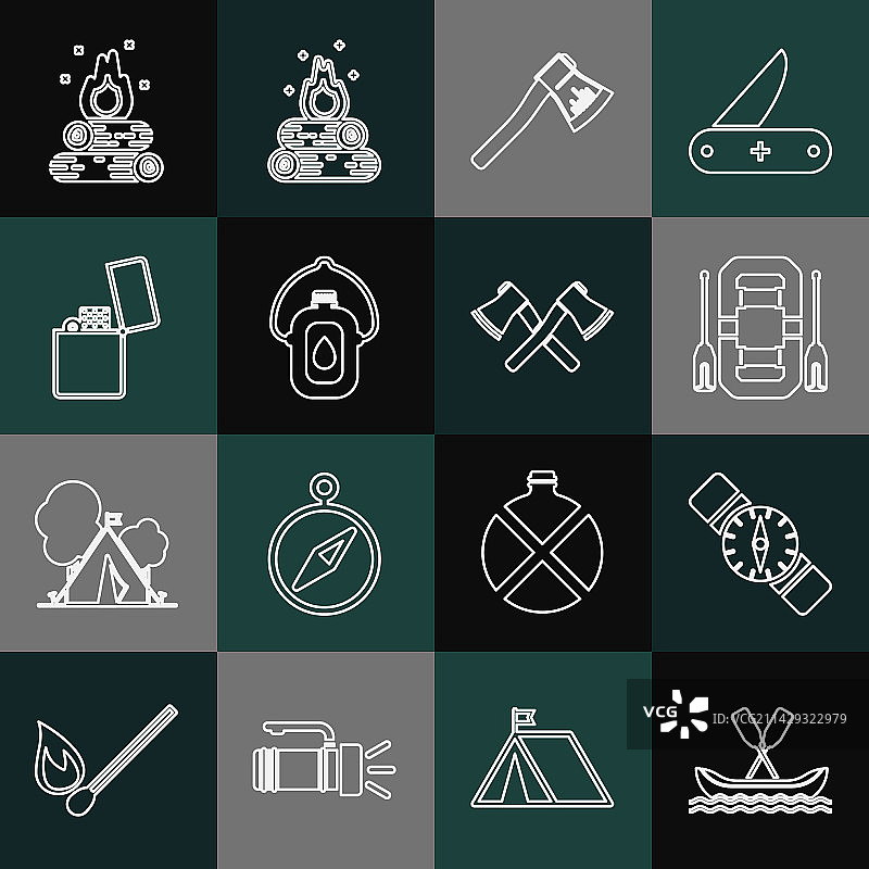 漂流船、指南针和木斧图片素材