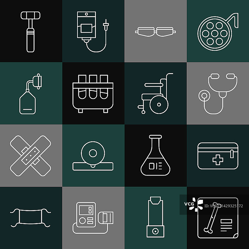 急救箱听诊器X光片线条集图片素材