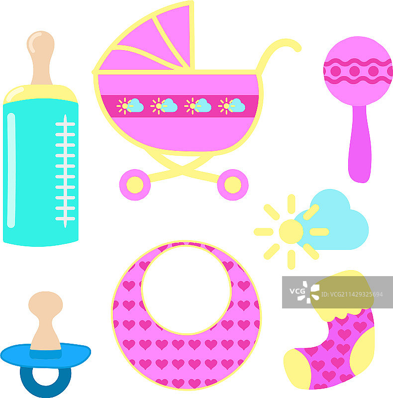 手绘卡通婴儿用品套装图片素材