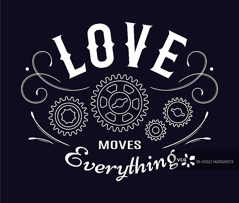 带齿轮文本的复古爱情标签图片素材