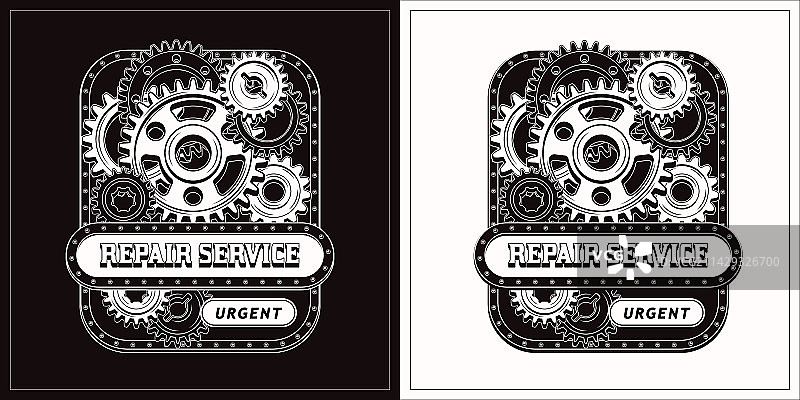 复古矩形单色带齿轮标签图片素材