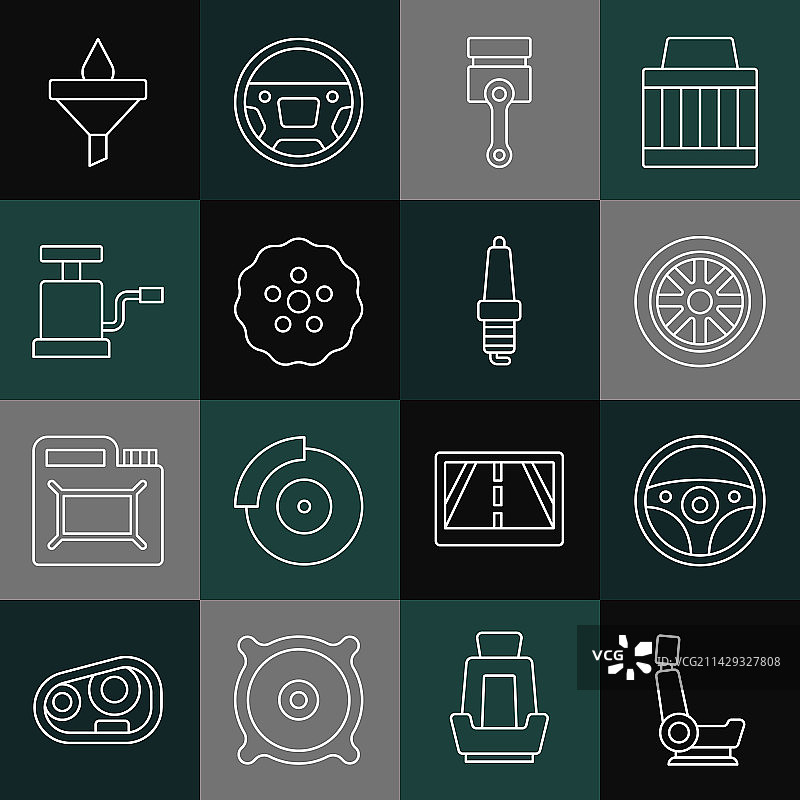 汽车座椅方向盘发动机活塞线条图标图片素材