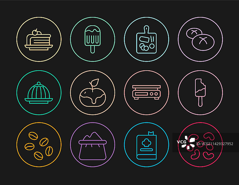 线条集合：果冻糖果、冰淇淋、砧板图片素材