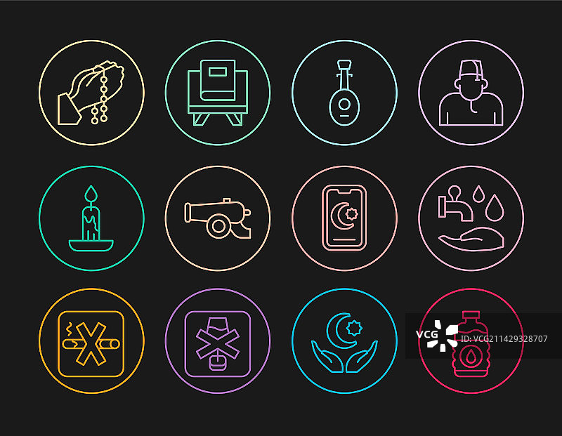 水瓶净礼斋月琵琶线条套装图片素材