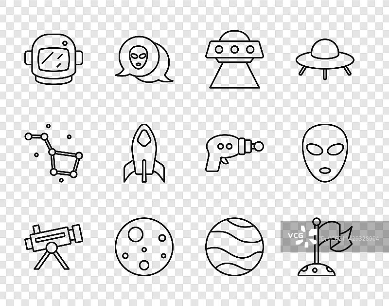 带旗帜、不明飞行物的望远镜和月亮图片素材