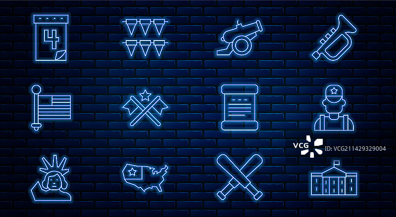 线条美国国会大厦和警长图标组合图片素材