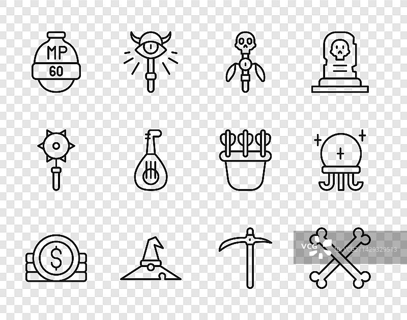 线条、古币、交叉人骨与魔法图片素材