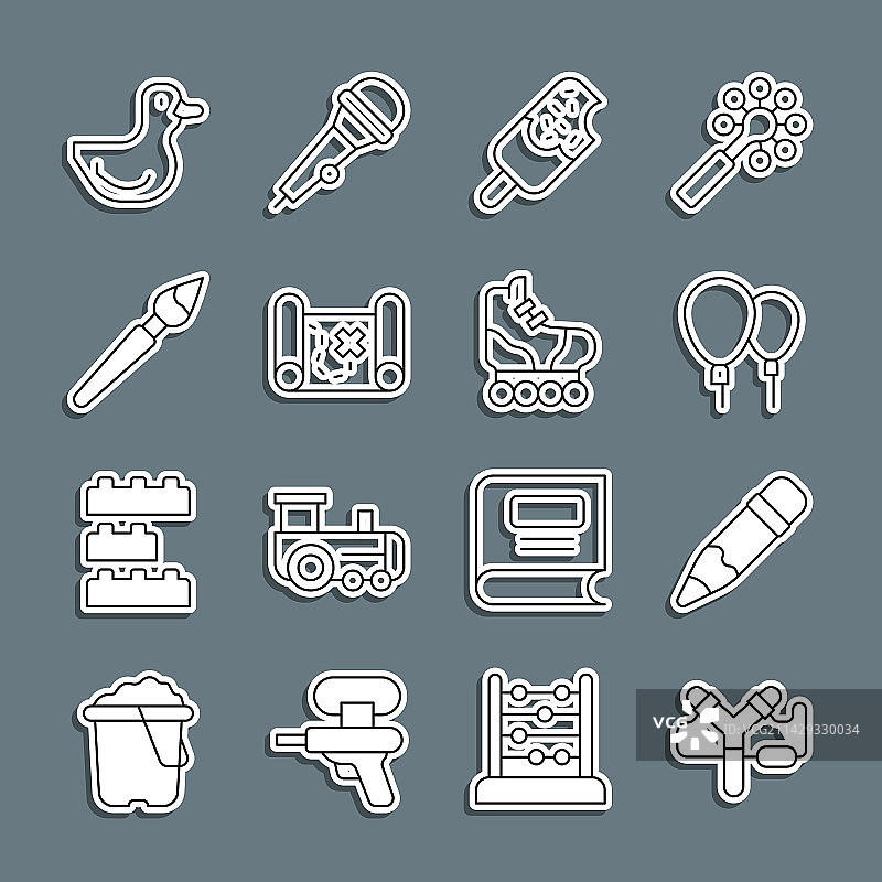 弹弓、带橡皮擦的铅笔、气球图标图片素材