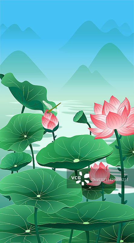 春天夏天季节二十四节气夏至大暑荷花莲花海报插画矢量图片素材