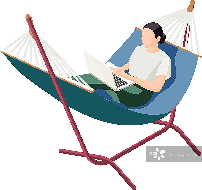在吊床上工作图片素材
