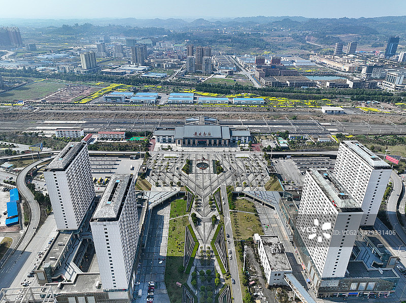 四川省广安市广安区广安南站航拍图片素材