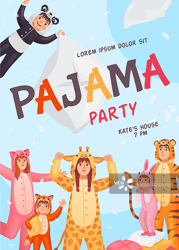 睡衣派对邀请函儿童青少年和成人图片素材
