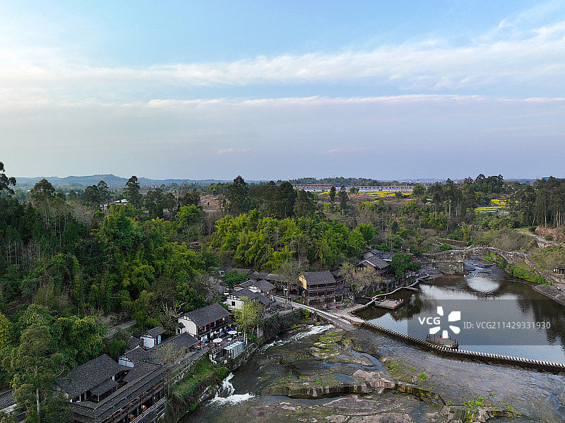 四川省广安市协兴生态文化旅游园区乐活城航拍图片素材