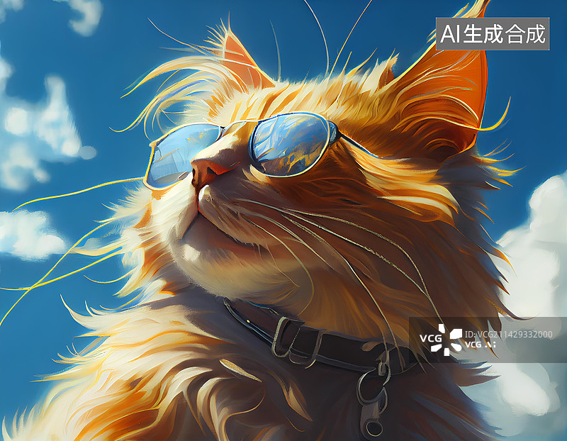 【AI数字艺术】阳光下戴着墨镜的猫咪图片素材