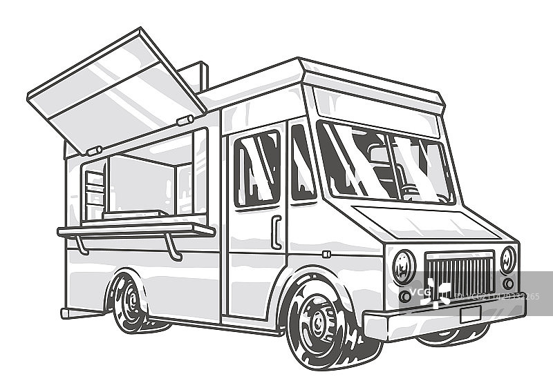 咖啡厅餐车单色贴纸图片素材