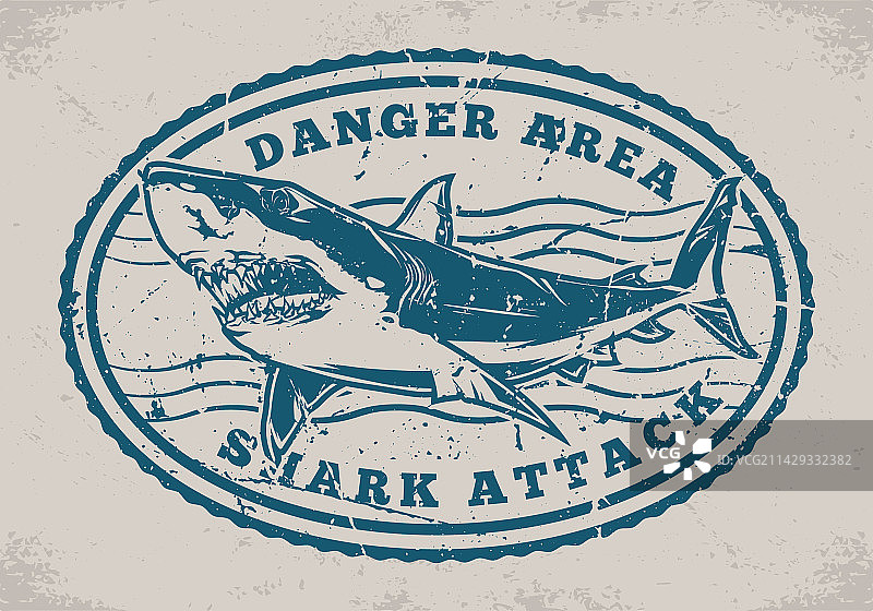 鲨鱼区域复古单色标志图片素材
