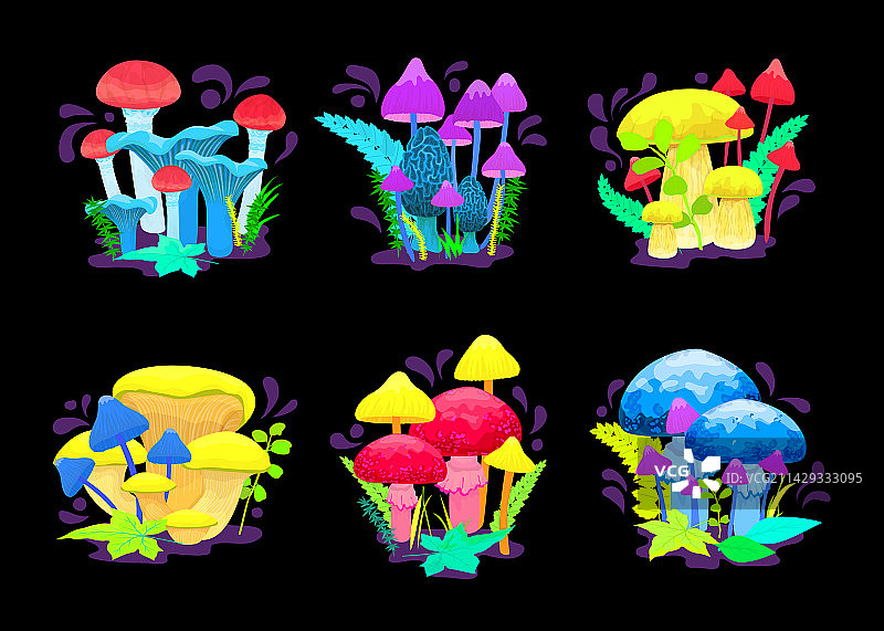 魔法发光蘑菇合集图片素材