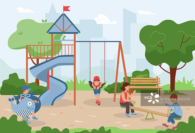 扁平风格的游乐场秋千图片素材