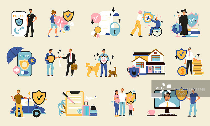彩色扁平化保险设计图片素材