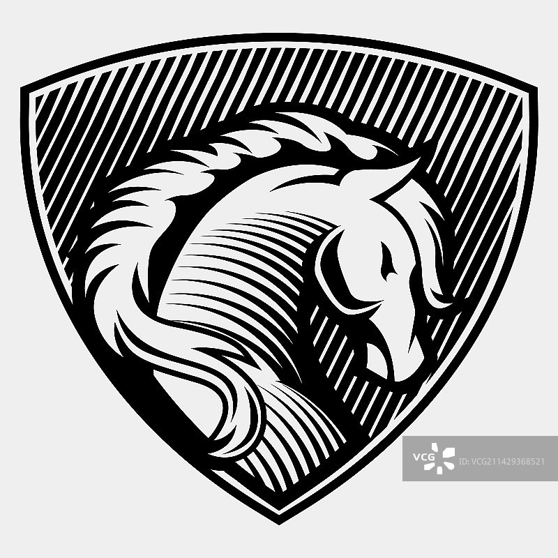 盾牌中的马素描设计黑白图片素材