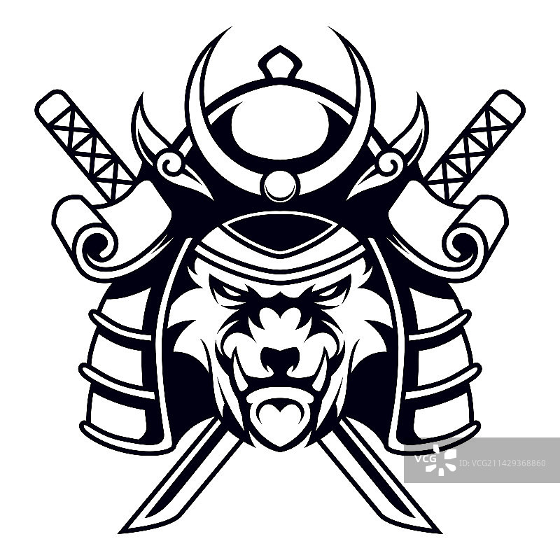 武士虎与武士刀标志图片素材