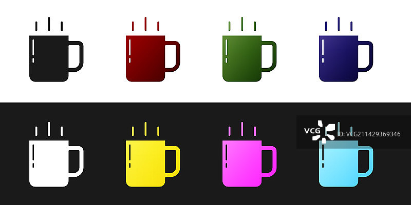 黑色和白色背景上的咖啡杯图标图片素材