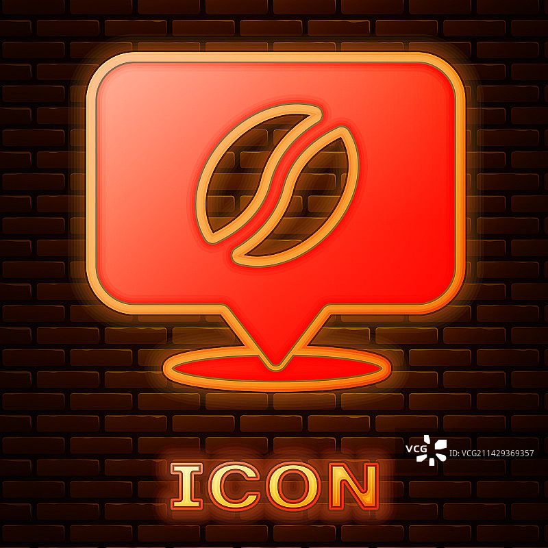 带有咖啡豆图标的发光霓虹灯位置标志图片素材