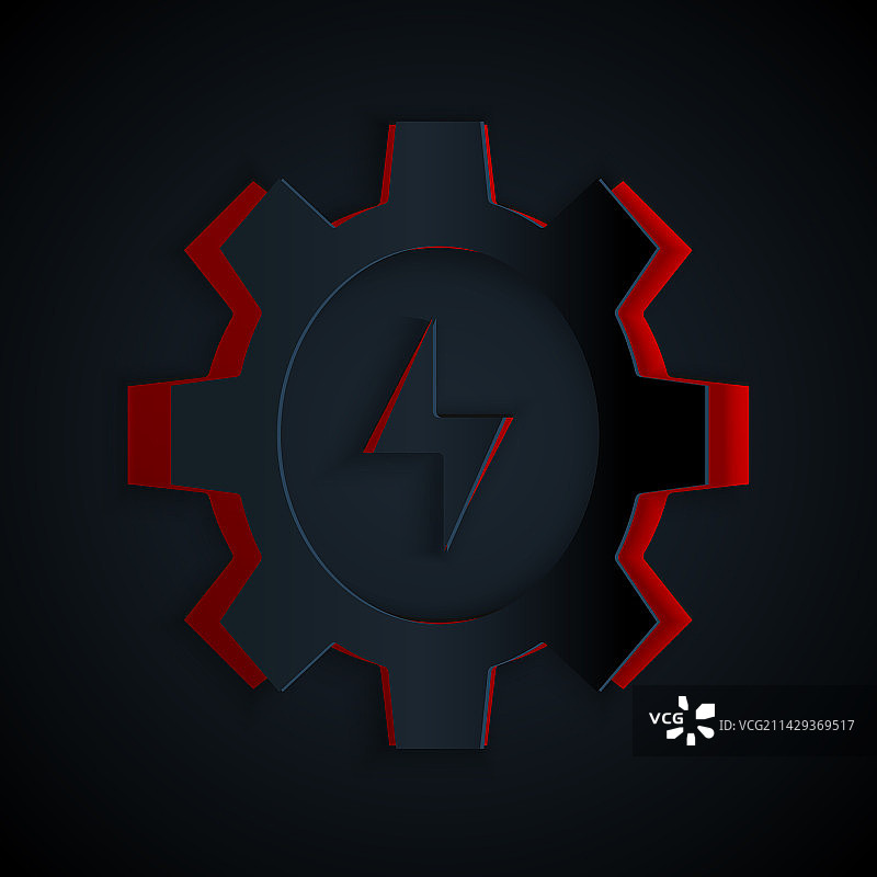 剪纸风格齿轮和闪电图标图片素材