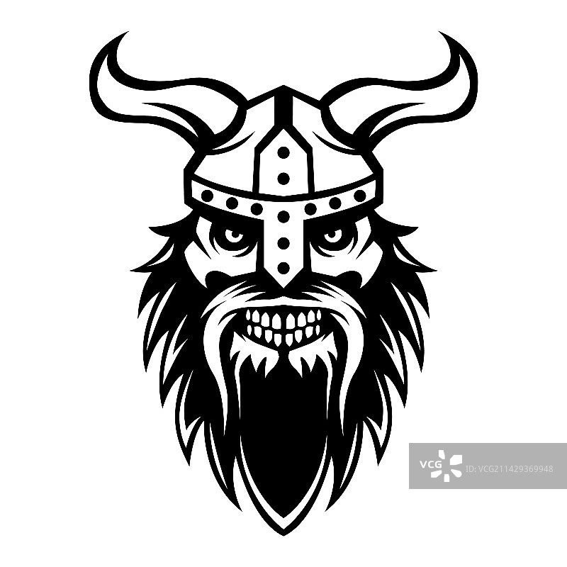 愤怒的骷髅维京战士标志图标符号黑色图片素材