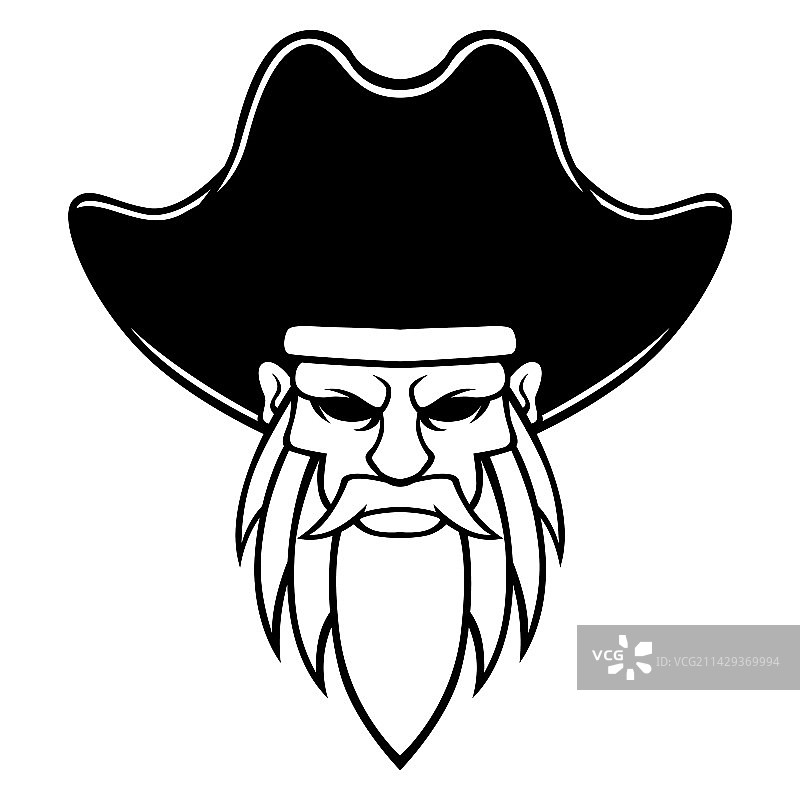 海盗船长黑白Logo设计吉祥物图片素材