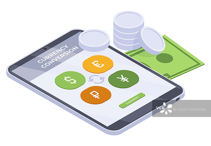 2.5D货币兑换App在线金融图片素材