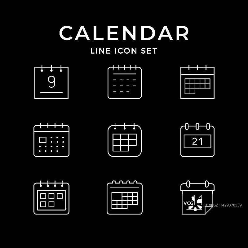 日历线性图标合集图片素材