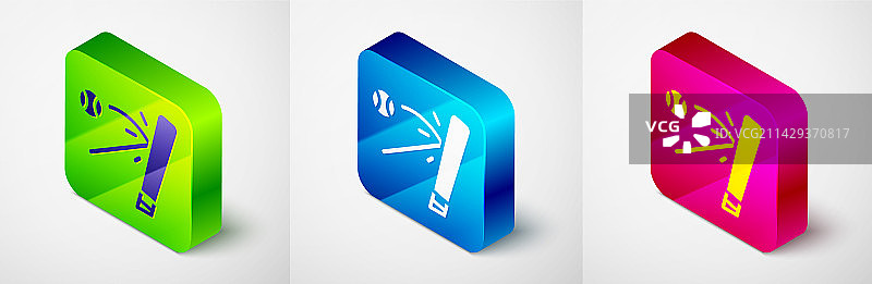 等距棒球球棒与球图标隔离上图片素材