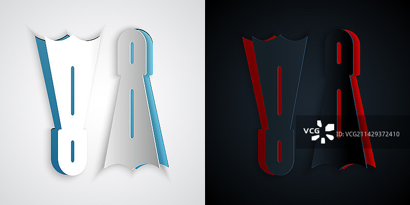 剪纸风格游泳橡胶脚蹼图标图片素材