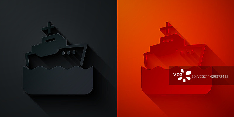 黑色背景上的剪纸游轮图标图片素材