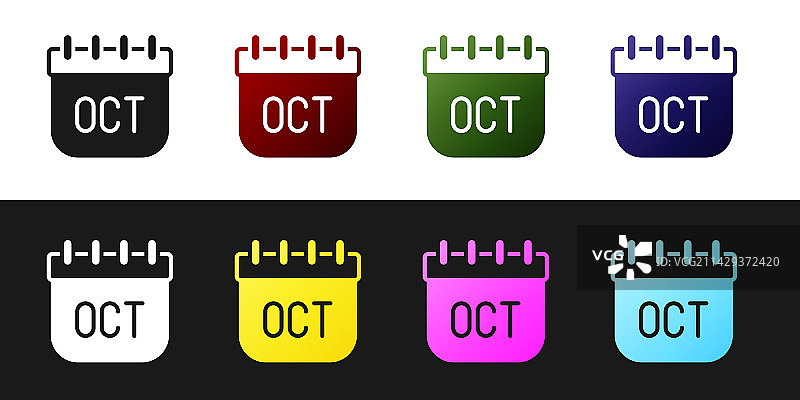 10月日历秋季黑色背景图标套装图片素材