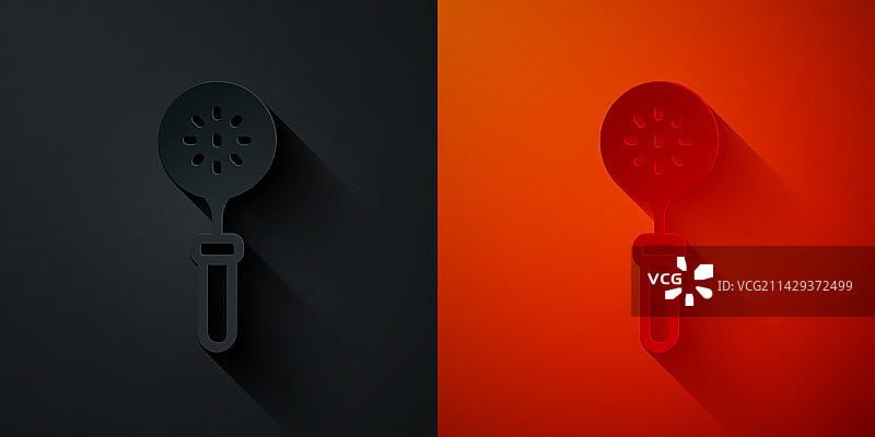 剪纸风锅铲图标，黑色和红色背景图片素材