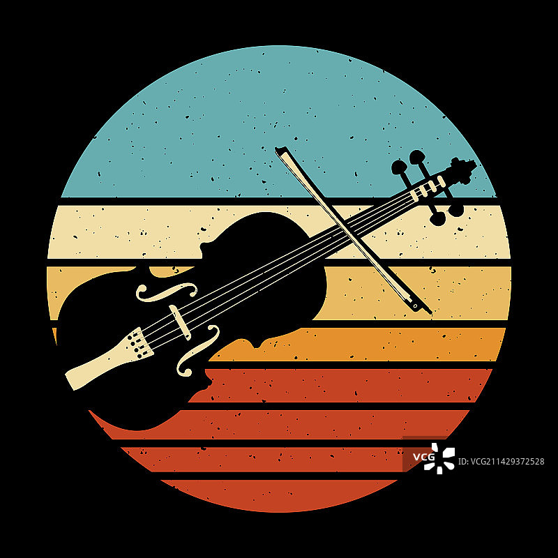 有趣复古大提琴音乐家T恤设计图片素材