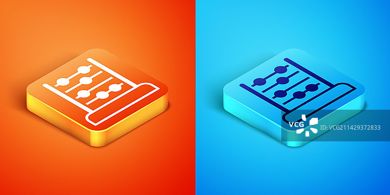 橙色和蓝色背景上的2.5D算盘图标图片素材